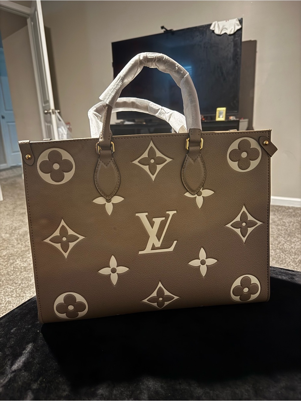 Louis Vuitton Taupe and Cream Monogram OnTheGo Tote